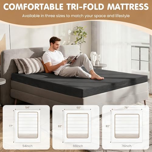 Convertible Sofa Bed Queen,5-in-1 Tri-Fold Boneless Couch with Removable Armrests & Handle,Corduroy Futon Sleeper Sofa,Floor Folding Mattress Pull Out Bed for Small Space Living Room Bedroom,Black - Image 5