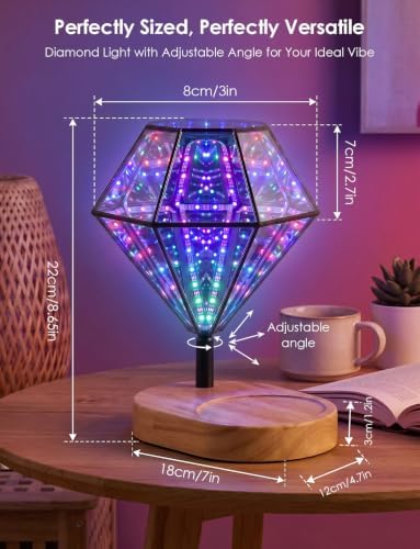 Infinity Mirror Diamond Lamp, RGB Ambient lighting with APP & Remote - Image 4