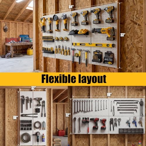 4 Pcs Metal Pegboard Panels 16x33in, White Peg board Wall Organizer - Image 4