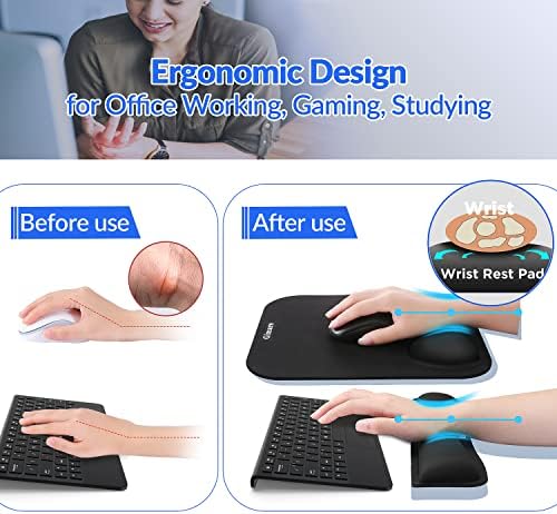 Gimars Elongate Smooth Lycra Fabric Ergonomic Mouse Pad Wrist Support, Gel Memory Foam Cushion Set Keyboard Wrist Rest Support, Pain Relieve for Computer, Laptop, Office, School, Home, Gaming, Black - Image 3
