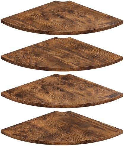 Homode Corner Wall Shelf, 12 Inch Wide Wooden Corner Floating Shelves with Cord Hole, Set of 4 Round Corner Hanging Storage Shelving for Bathroom Living Room Small Spaces, Rustic Brown by Homode