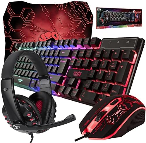 Gaming Keyboard and Mouse and Mouse pad and Gaming Headset, Wired LED RGB Backlight Bundle for PC Gamers and Xbox and PS4 Users - 4 in 1 Edition Hornet RX-250 by Orzly