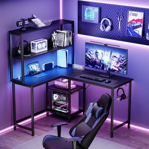 DUMOS L Shaped Desk, Gaming Desk, Power Outlet, 43 Inch - Image 2