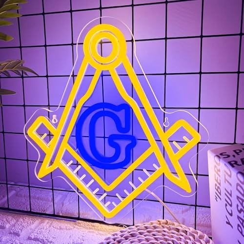 Mutank Masonic Neon Sign, USB Powered Dimmable LED Neon Light Symbolic Decor, for Brotherhood Historical Wall Game Room Study Man Cave Wall Decor, Gifts for Freemasons and Brothers(12.9 * 12.2 In) - Image 2