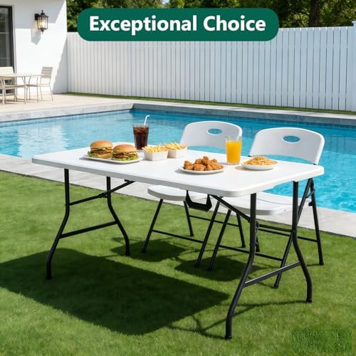 5FT Folding Table 2 Pack,Heavy Duty Plastic Foldable Tables with Carry Handles,Fold-in-Half Portable Utility Tables with Steel Legs for Party,Wedding,Banquet,Camping,Picnic,Event,Indoor Outdoor,White - Image 4