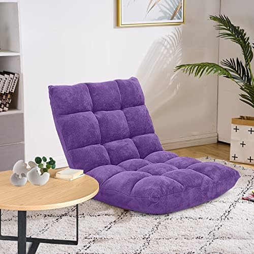 COSTWAY Adjustable Gaming Chair, Purple, 14-Position Back Support, Soft Coral Fleece, Portable, Lightweight, 22" x 24" x 22" - Image 2