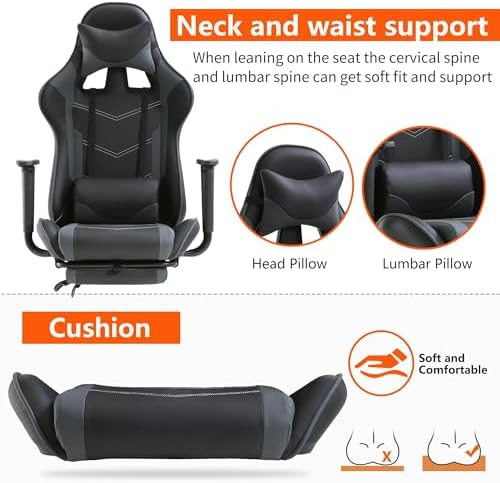 Gaming Chair, High Back PU Leather Gaming Chairs Computer Chair with Headrest & Lumbar Support, Height Adjustable Wide Seat Gaming Chairs for Adults, Game Chair with Footrest & Armrest - Image 3
