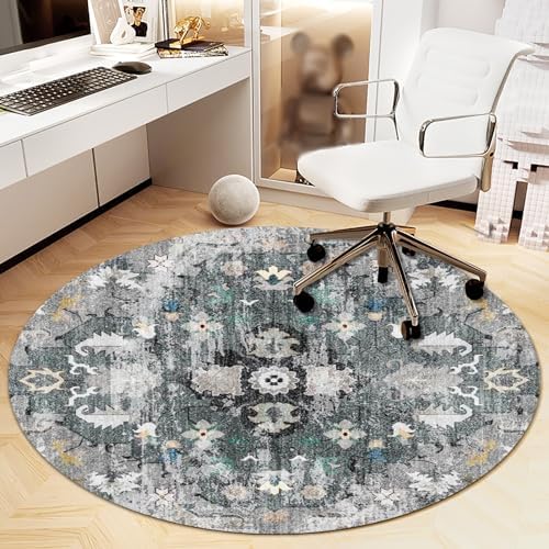Office Chair Mat for Hardwood Floor, Vintage Computer Gaming Rolling Low Pile Carpet Floor Chair Mat, Anti-Slip Backing Round Desk Rug Floor Mat for Home by Heavyoff