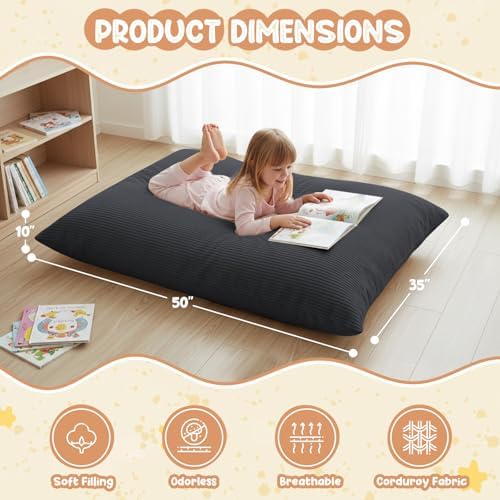 3 in 1 Kids Bean Bag Chair Bed – Foldable Bean Bag to Lounger | Floor Mattress, High-Density Foam Filling Bean Bag , Child Floor Sofa for Reading, Sleeping, Gaming & Relaxation,Drak Gray - Image 2
