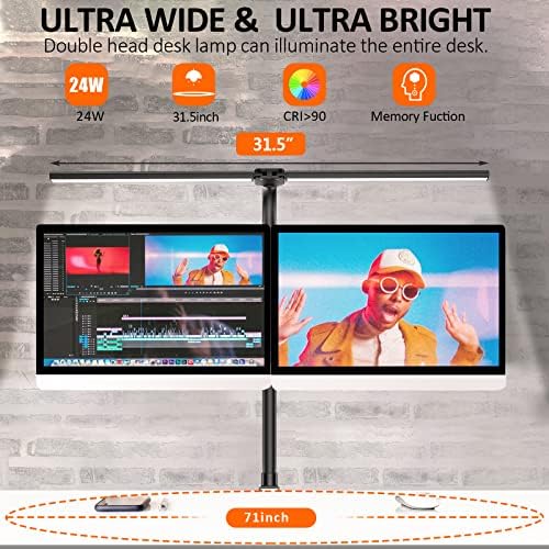 Double Head LED Desk Lamp, Architect Desk Lamps for Home Office, 24W Brightest Workbench Office Lighting-5 Color Modes and 5 Dimmable Eye Protection Modern Desk Lamp for Monitor Reading - Image 3