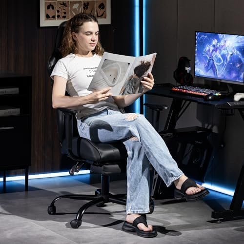 Gaming Chair with Footrest, Ergonomic PC Desk Chair with Headrest and Massage Lumbar Support, Video Game Chair w/Height Adjustable High Back for Home Office, Black - Image 2