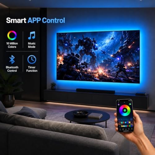 MORIACC LED Lights for TV, 16.4ft TV LED Backlight for 45-75 Inch TVs, Strip Lights with Music Sync, Bluetooth APP and Remote Control, USB Powered for Bedroom Gaming Home Decor - Image 4