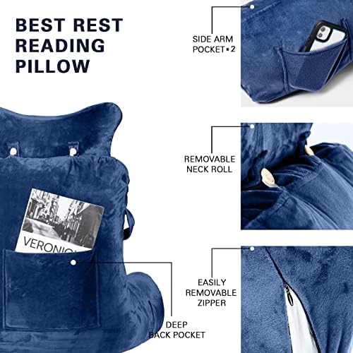 SLIGUY Reading Pillow-Bed Rest Pillow with Detachable Neck Roll & Higher Support Arm for Sitting in Bed Couch or Floor-Backrest Reading Pillow Adult Back Pillow for Reading/Watching TV/Gaming,Blue - Image 3