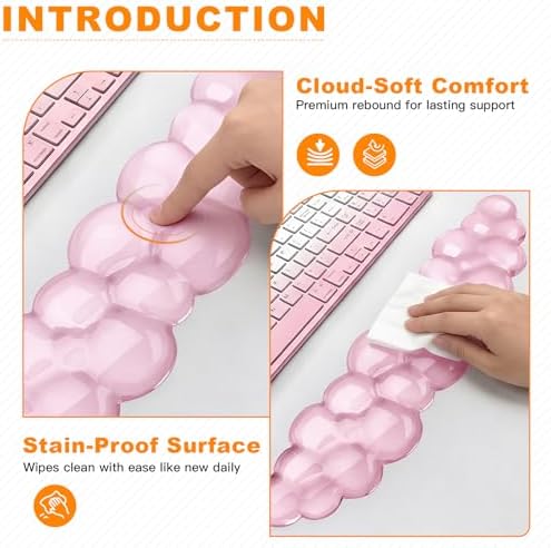 Cloud Keyboard and Mouse Wrist Rest Set, Clear Gel Keyboard Mouse Wrist Rest Support Pad for Typing Pain Relief, Cute Aesthetic Desk Decor Accessory for Home Office Dorm(Pink) - Image 4
