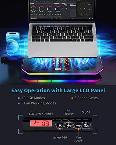 Laptop Cooling Pad, KeiBn RGB Lights Laptop Cooler 6 Fans for 15.6-17.3 Inch Laptops, 7 Height Stands, 10 Modes Light, 2 USB Ports, Desk or Lap Use (A8,Red) - Image 3