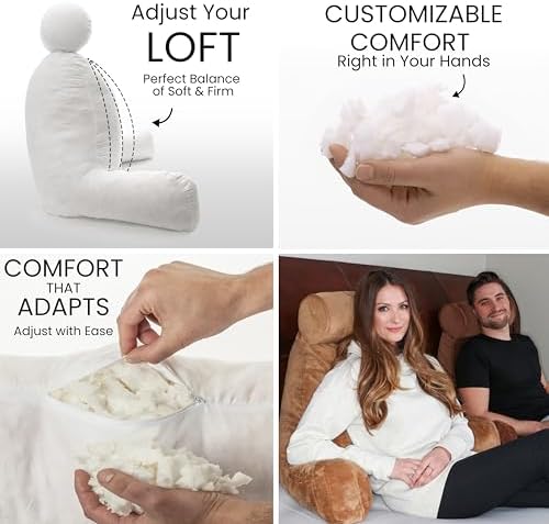 Husband Pillow XXL The Original for Adults - 30" Tall Backrest for Sitting Up in Bed - Firm Support Reading & Bed Rest Pillows for Adults, Neck Roll, Removable Cover - TV - Tan - Image 2