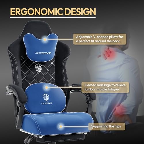 Dowinx Gaming Chair with Heated Massage Lumbar Support,Big and Tall Fabric Gaming Chairs for Adults with Footrest, Ergonomic Computer Game Chair with Poket Spring Cushions, 350lbs, Black and White - Image 7