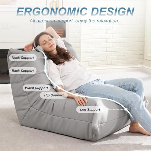 Hobestluk Bean Bag Chair Leather Togo Chair Memory Foam Living Room Adult | Medium Black,Ergonomic Design,Floor Chair,Waterproof,Easy Clean,Anti-slip Bottom,No Assembly Required,For Bedroom Reading - Image 4
