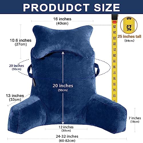 SLIGUY Reading Pillow-Bed Rest Pillow with Detachable Neck Roll & Higher Support Arm for Sitting in Bed Couch or Floor-Backrest Reading Pillow Adult Back Pillow for Reading/Watching TV/Gaming,Blue - Image 2