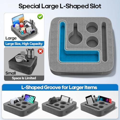 Couch Cup Holder Tray, Couch Caddy for Drink, Snack, Phone, Remote, Ipad, Game Controller, Large-size Sofa Cup Holder for Bed, Sofa, Car, Desk, Deep Gray - Image 3