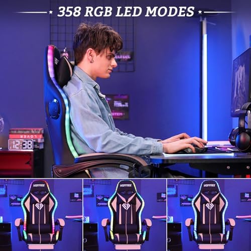 RGB Gaming Chair with Speakers Massage LED Lights Game Chair Pink+Black | Bluetooth Computer Gaming Chair with Footrest Video Game Chair for Adults Ergonomic High Back Gamer Chair with Lumbar Support - Image 5