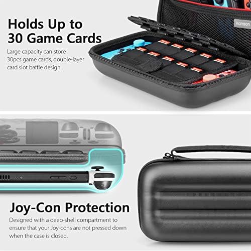 Vamson Carrying Case for Nintendo Switch/Switch OLED, Hard Shell Travel Protective Case Fit Original Charger AC Adapter Accessories, Storage Messenger Bag Backpack with Strap Holds 30 Game Cards VP816 - Image 4