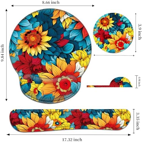 Keyboard Wrist Rest and Mouse Pad Wrist Support Set with Coaster,Ergonomic Mouse Pad,Comfortable for Easy Typing, Pain Relief,Memory Foam Keyboard Pad Set for Laptop Mac,Colorful Petals - Image 2