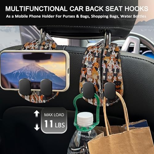 Blusabaca 2PCS Car Seat Headrest Hooks, Purses Bags Holder, Cute Dogs Puppy - Image 3