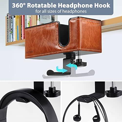 Under Desk Cup Holder Clamp on Cup Holder PU Leather Clip on Desk Organizer - Image 3