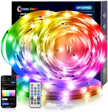 Pak LED Lights for Bedroom, 32.8ft(2 Rolls of 16.4ft) Smart RGB+IC LED Strip Lights with App/Remote Control, Music Sync Color Changing Flexible LED Lights with 64 Scene Modes for Party, Home, Gaming by Paklighting