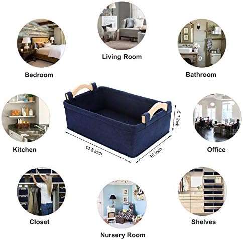 Small Storage Baskets Little Felt Soft Fabric Basket Storage Bins for Books Magazines Newspapers Shelves Collapsible Navy Blue Containers - Image 5