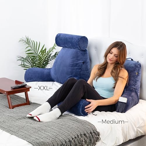 Husband Pillow XXL The Original for Adults - 30" Tall Backrest for Sitting Up in Bed - Firm Support Reading & Bed Rest Pillows for Adults, Neck Roll, Removable Cover - TV - Dark Blue - Image 6