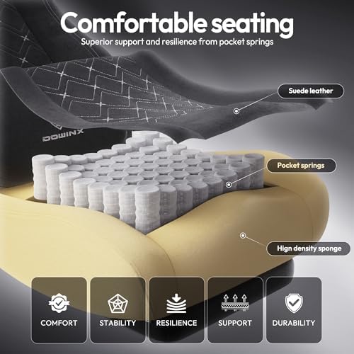 Dowinx Gaming Chair with Heated Massage Lumbar Support,Big and Tall Fabric Gaming Chairs for Adults with Footrest, Ergonomic Computer Game Chair with Poket Spring Cushions, 350lbs, Black - Image 5