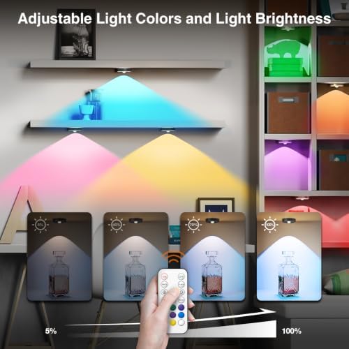 RGB Puck Lights with Remote Control, 2000mAh Rechargeable Stick on Led Lights, 9 Colors & 2 Dynamic, Tap Light with Timing,Under Cabinet Lighting for Closet,Kitchen,Cabinet,Shelf,Grey, 3 Pack - Image 2