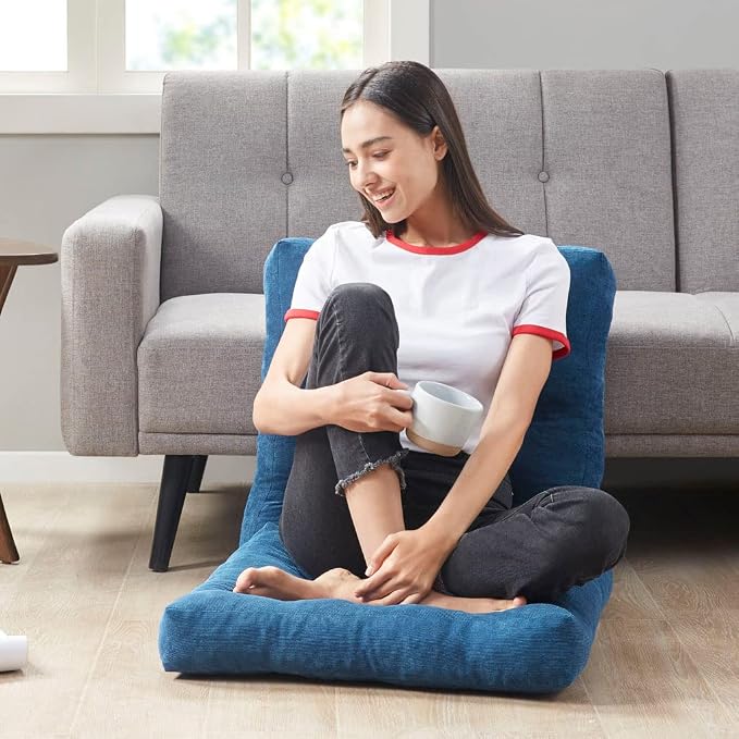 Large Floor Pillow for Adults, Square Meditation Cushion, 22 Inch Navy | Reading nook & office use, Tatami seating, Breathable corduroy cover, 3.5 in thick, Shredded memory foam fill, Yoga pad - Image 6