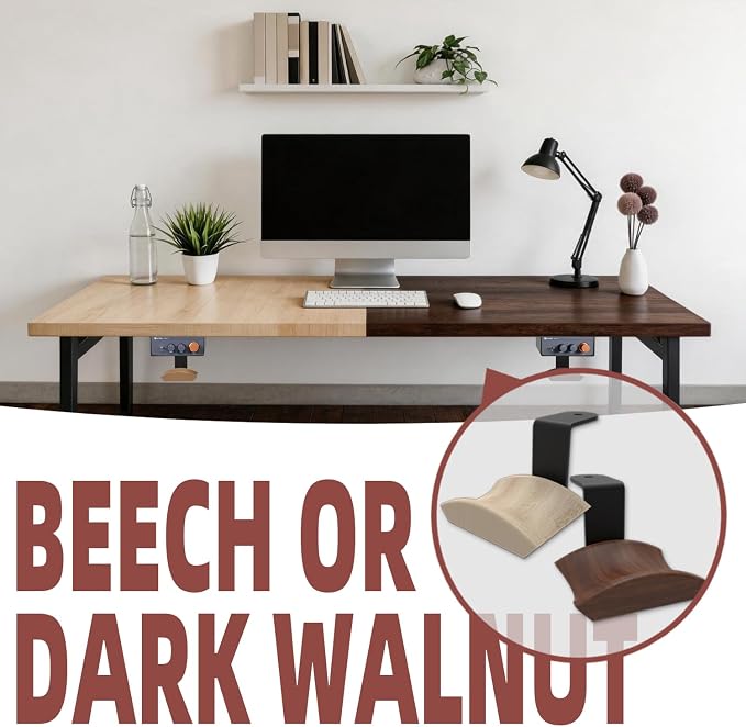 Under Desk Mount for Fosi Audio BT20A Pro with Walnut Wood Headphone Hanger, Metal Amplifier Bracket Shelf for Compact Stereo Amp, Desk Organizer Holder, Black - Image 3