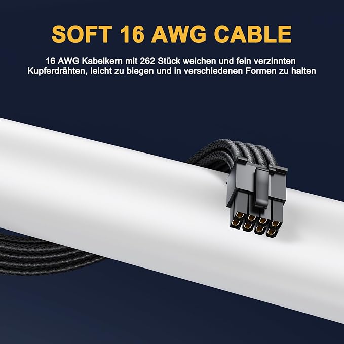 Sirlyr PSU Cable Extension Kit–4Pack 16AWG Power Supply Cables (1x 24Pin ATX / 1x 8Pin EPS / 2X 8Pin PCIE), 13in Gold-Plated GPU Extensions,Pre-Bent Design & Dual Cable Combs (Black Nylon Braided) - Image 3