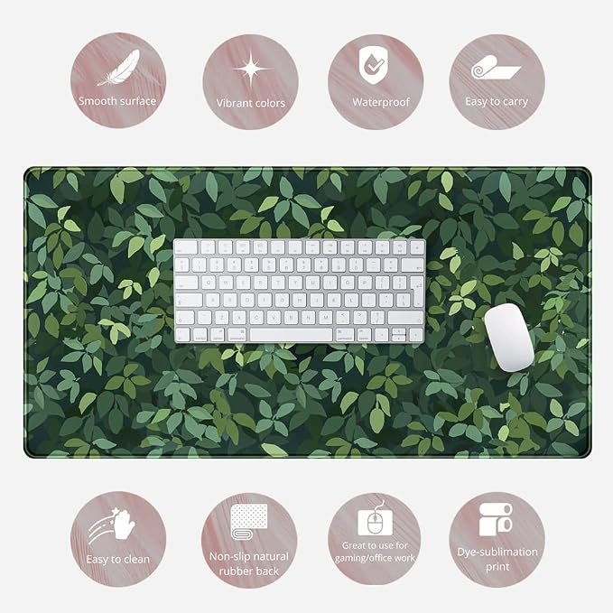 Cute Cat Desk Mat Kawaii Green Desk Pad - Large Gaming Mouse Pad Laptop Mat | Desk Pad Large Anime Gaming Mouse Pad for Desk Computer Office Keyboard Laptop 31.5x15.7 in - Non-Slip Base, Stitched Edges - Image 6