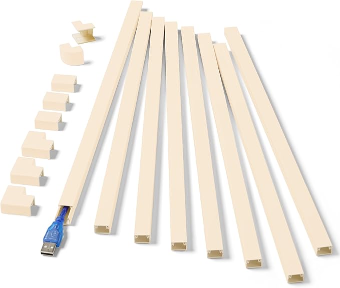 One-Cord Hider Kit, 126in (8 x L15.7in) Cable Covers for Wires on Wall, Mini Wire Hider for Wall Mounted TV, Beige Cable Raceway, Paintable Cord Cover Cable Management for Home Office, W0.6in x H0.4in by ZhiYo