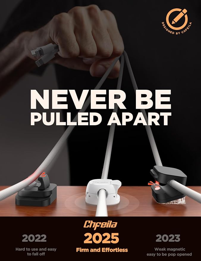 16Pack Cord Organizer [Dual Spring & Clasp] [Max Stability] Cable Clips, Chfeila Cord Holder, Desk Cable Management, Adhesive Wire Organizer for Home Office Desktop Nightstand Car Table Wall - White - Image 2