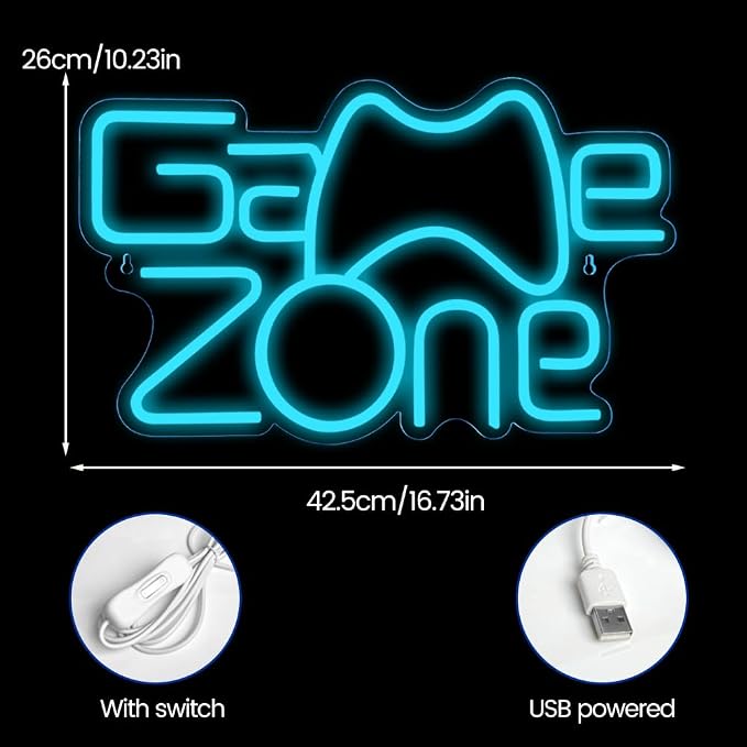 Game Zone Neon Sign,Gamer Neon Light for Game Room Decor,Gaming Neon Light Signs Gift for Teen Boys Room Decor with USB Powered - Image 4