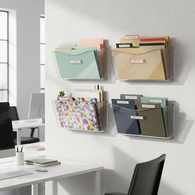 Azar Displays 250025 Clear Plastic Wall Mount File Holder with Hanging Hardware (4-Pack) - Image 2