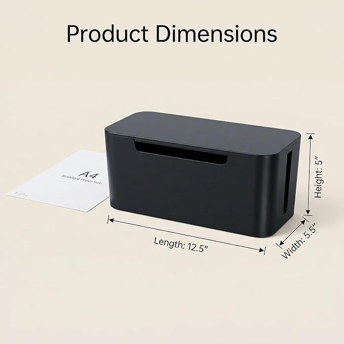 Eichzer Cable Management Box with Lid, Three Entry/Exit Slots, Black - Image 3