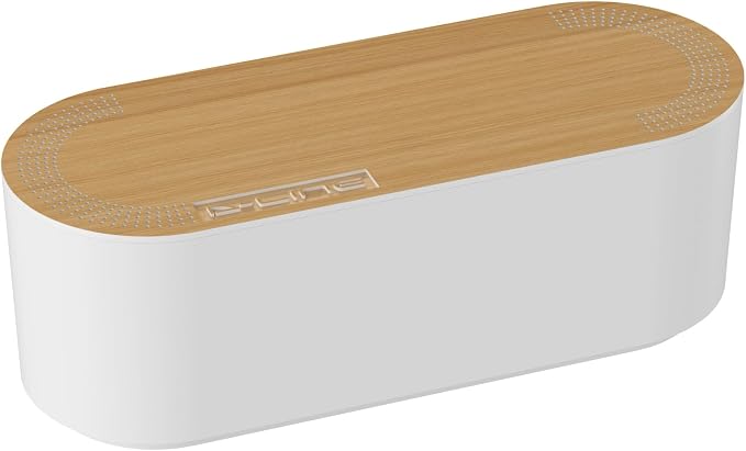 D-Line Cable Management Box, Power Strip Holder, Floor Outlet Hiders, Desk Cord Organizer, Cover TV Wires, Wire Storage, Extension Hider, Office Concealer for Cords - Small, Wood-Effect Lid by D-LineUSAinc