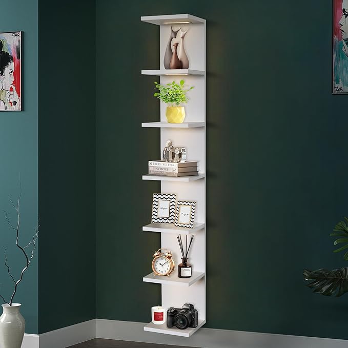 VIWODS 7 Tier Wall Shelf with Lights, White by VIWODS