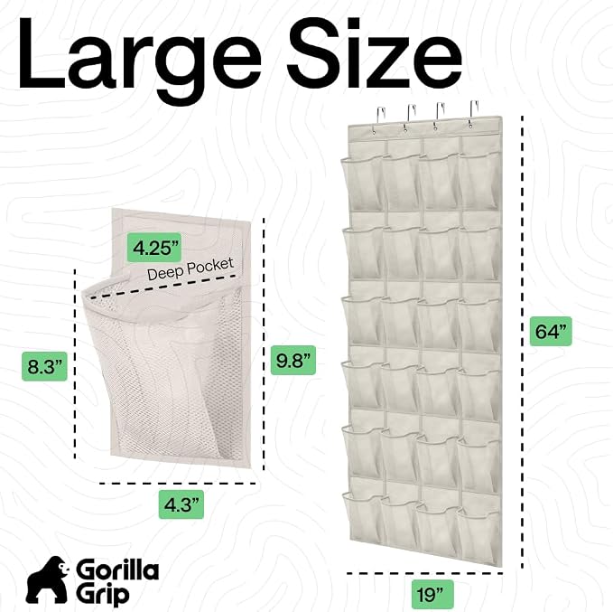 GORILLA GRIP Over the Door Shoe Organizer, 24 Large Pockets, Linen - Image 7