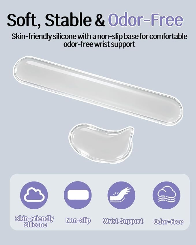 Clear Gel Keyboard Wrist Rest with Mouse Pad Wrist Support, Ergonomic Wrist Rest for Computer Keyboard and Mouse, Non-Slip Cooling Keyboard Pad for Office, Gaming & Laptop (Clear) - Image 4