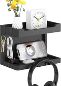 NiHome Bedside Wall Shelf Organizer, Wood 2-Tier Floating Nightstand, Black by NiHome