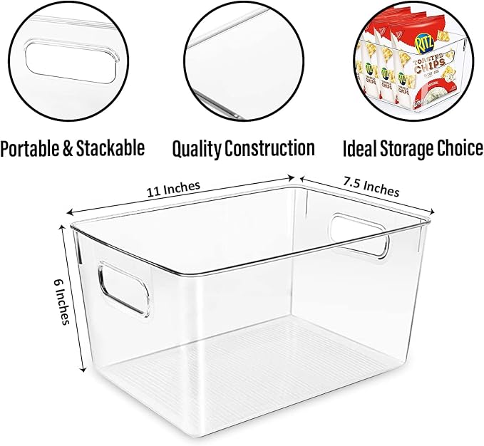 Clear Plastic Storage Bins, Pantry Organizers and Storage, Kitchen Organization and Storage Containers Bins for Organizing, Fridge, Freezer, Bathroom, Pantries, Medicine Cabinet Organizer Bin - Image 3