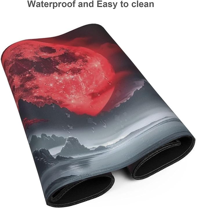 35.4 x 15.7 in, Waterproof XXL Large Mouse Pad for Desk, Extended Keyboard Mouse Mat for Computer Office, Big Laptop Mouse pad, Gaming Pc-Darkness Red Moon - Image 4